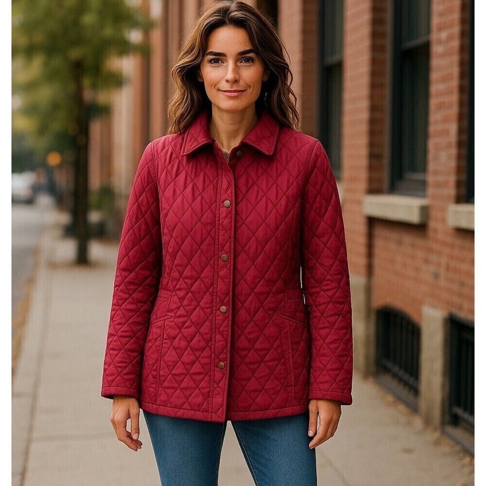 LL Bean Quilted Jacket S Berry Fisherman Chore Cabincore Equestrian riding